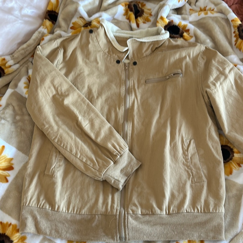 tan zip up jacket- fleece lining